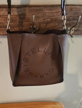 Stella McCartney Mini Brown Perforated Logo Crossbody Bag